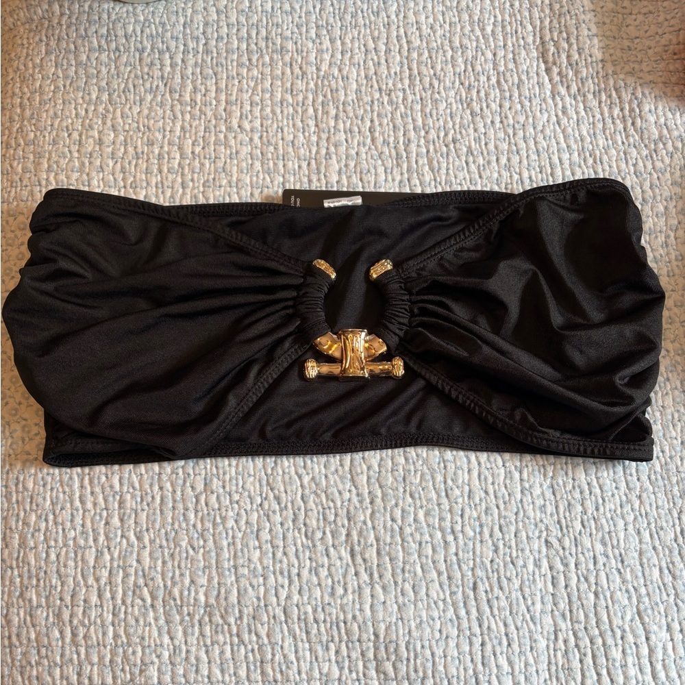 Pretty Little Things black bandeau bikini top with a gold-tone hammered trim NWT
